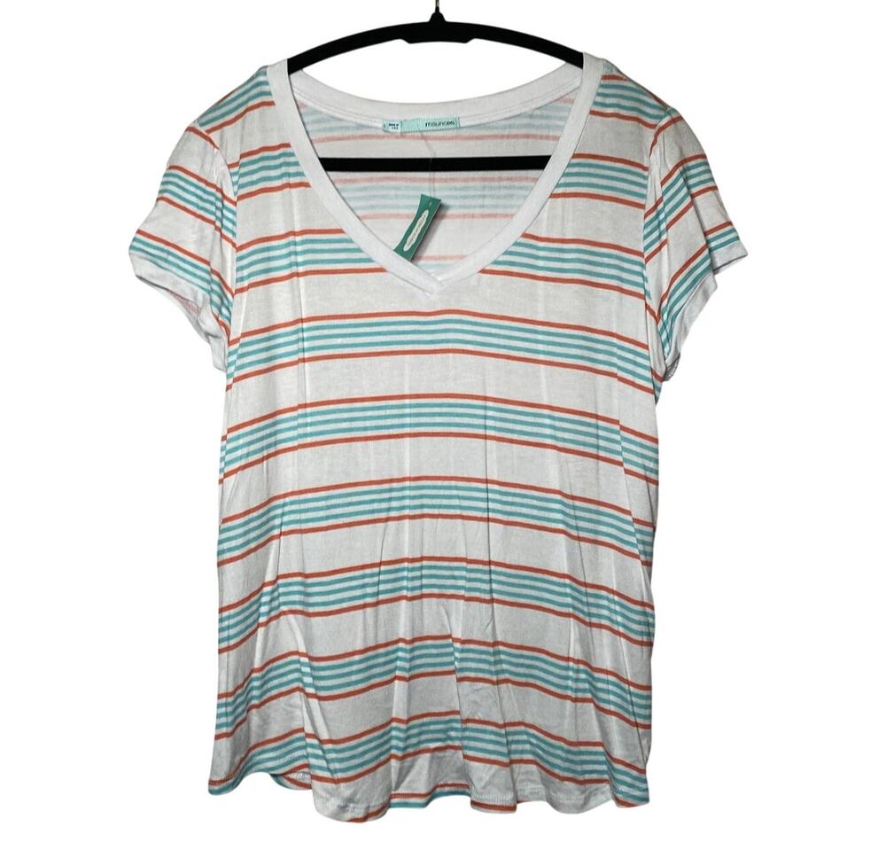 NWT -Maurices Striped V-Neck Short Sleeve - Women's Large
